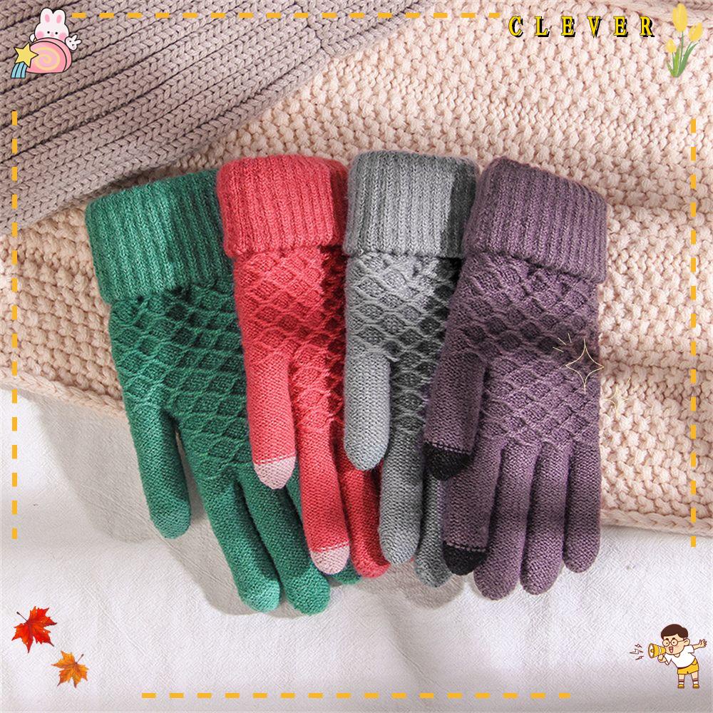 CLEVER Găng Tay Dệt Kim Dày Dặn Co Giãn Giữ Ấm Toàn Diện Cho Nam Và