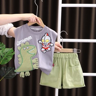 Set Đồ Mùa Hè 2 Món Gồm Áo Thun In Hình Khủng Long + Quần Ngắn Cho Bé Trai