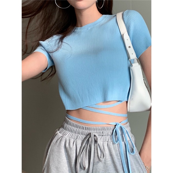Nzn Áo Crop top Cắt Hở Eo Màu Nhuộm Hàn Quốc Cho Nữ