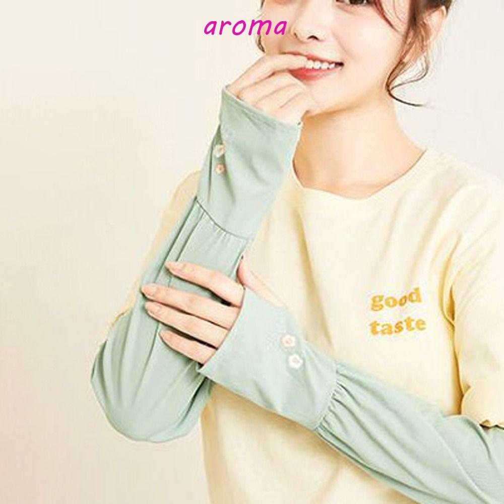 AROMA Ống Tay Áo Chống Nắng Bằng Lụa Lạnh Màu Sắc Ngọt Ngào In Chữ Thanh Lịch Cho Nữ