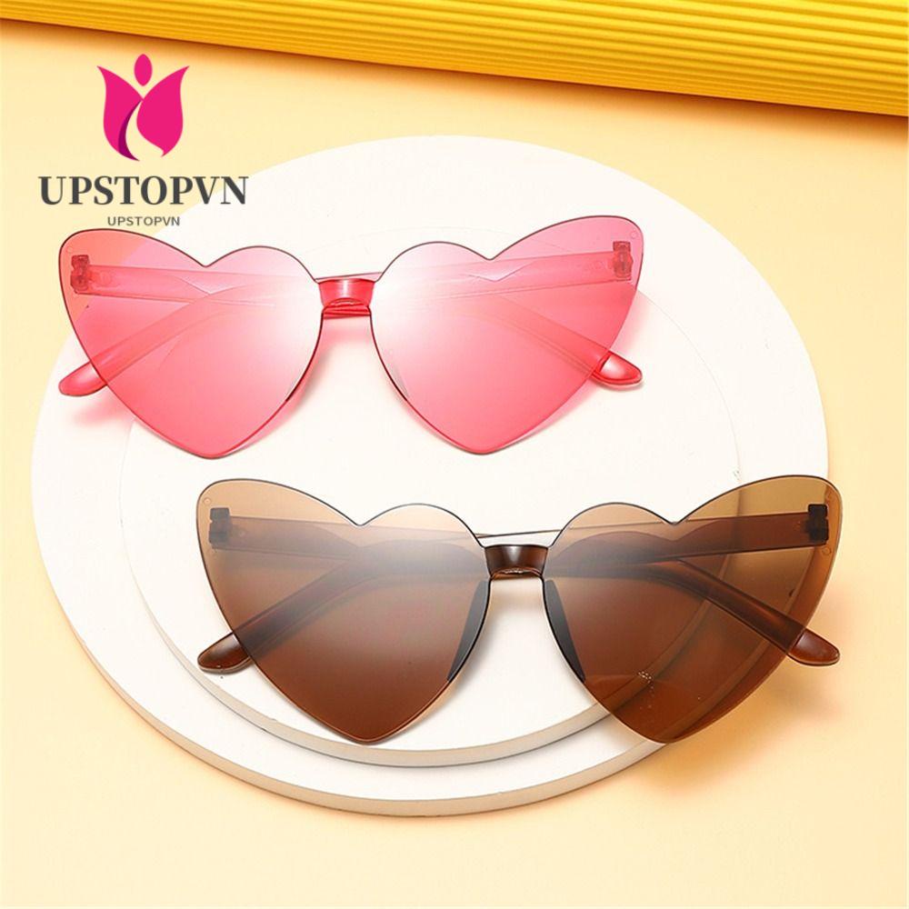 UPSTOPVN Kính Mát Hình Trái Tim Không Vành Chống Tia UV400 Dễ Thương Cho Nữ