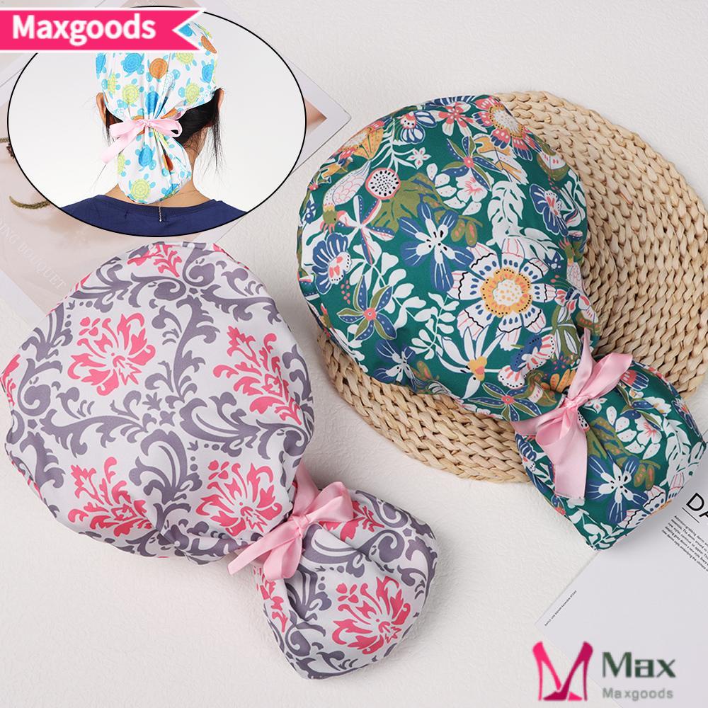 MAXG Mũ Trùm Đầu Thoáng Khí Chống Bụi Có Nút Ruy Băng In Họa Tiết Cho Y Tá / Bác