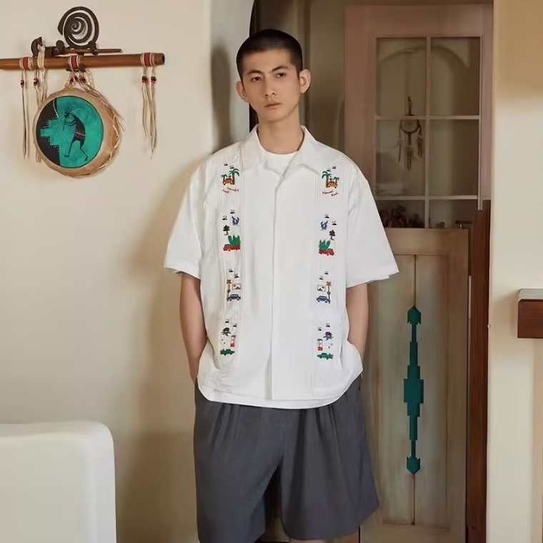 Áo Sơ Mi Tay Ngắn Thêu Họa Tiết Phong Cách Retro Hawaii Cho Nam Nữ