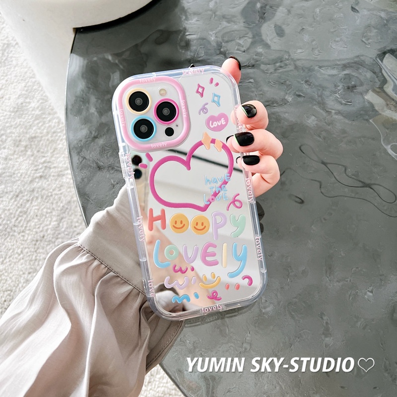 Ốp Điện Thoại Họa Tiết Hoạt Hình Trái Tim Graffiti Tráng Gương Chống Rơi Cho Iphone 14promax 13 11 14pro 13pro 14