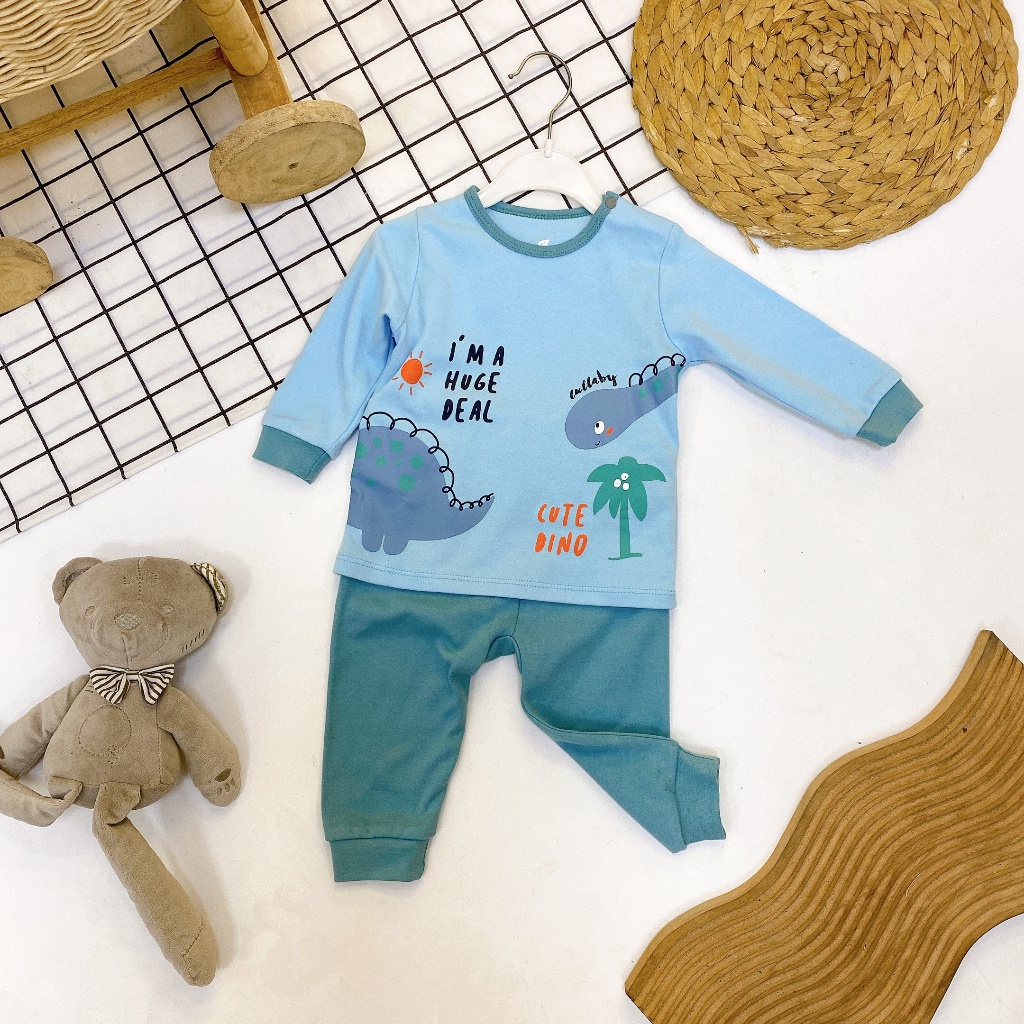 Đồ bộ dài tay thu đông bé gái, bộ dài tay bé trai hoạ tiết con vật chất liệu dày dặn Lullaby NH232V