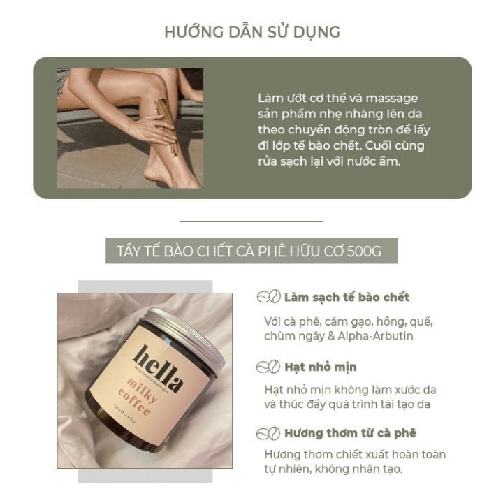 Tẩy Tế Bào Chết Body Cà Phê Hữu Cơ Cơ 500g Hella Beauty Cho Mọi Loại Da Giúp Dưỡng Trắng Da Toàn Thân,sạch sâu,giảm mụn