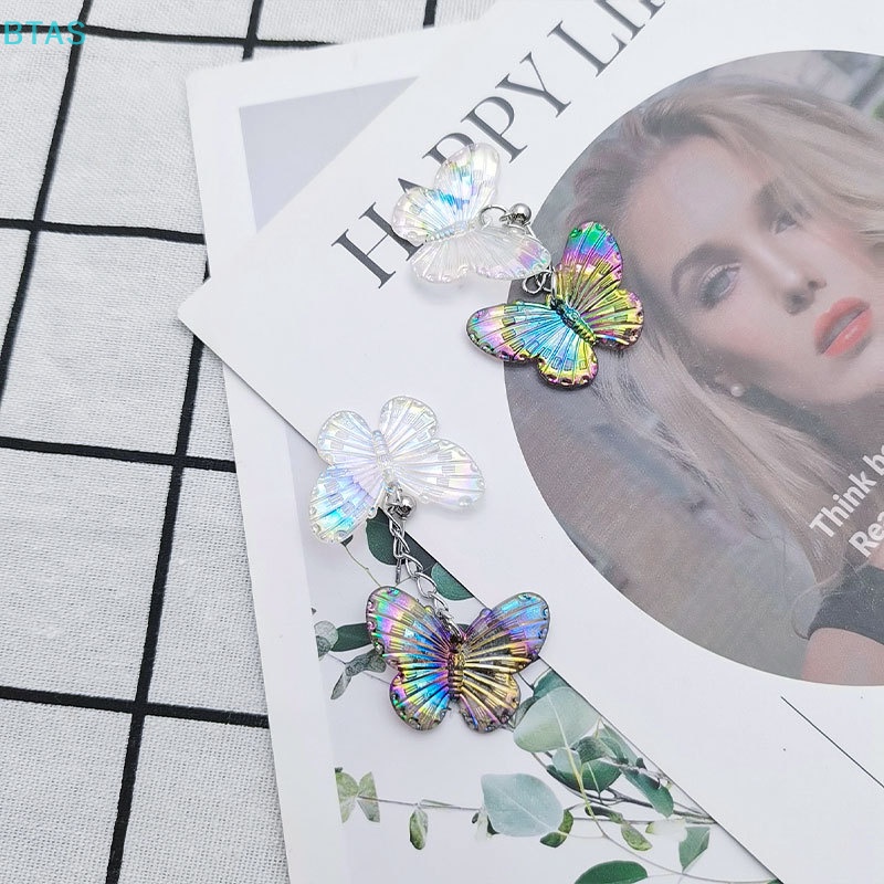 Bông Tai Hình Bướm Màu Laser Phong Cách Retro Thời Trang