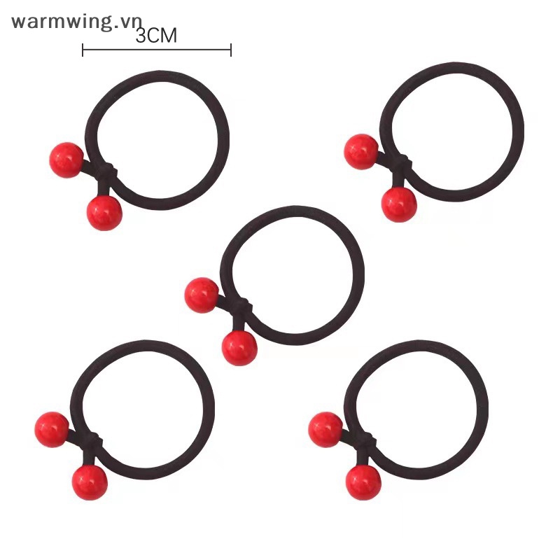 Set 50 Dây Buộc Tóc Co Giãn Đính Hạt Đậu Đỏ Cho Bé Gái