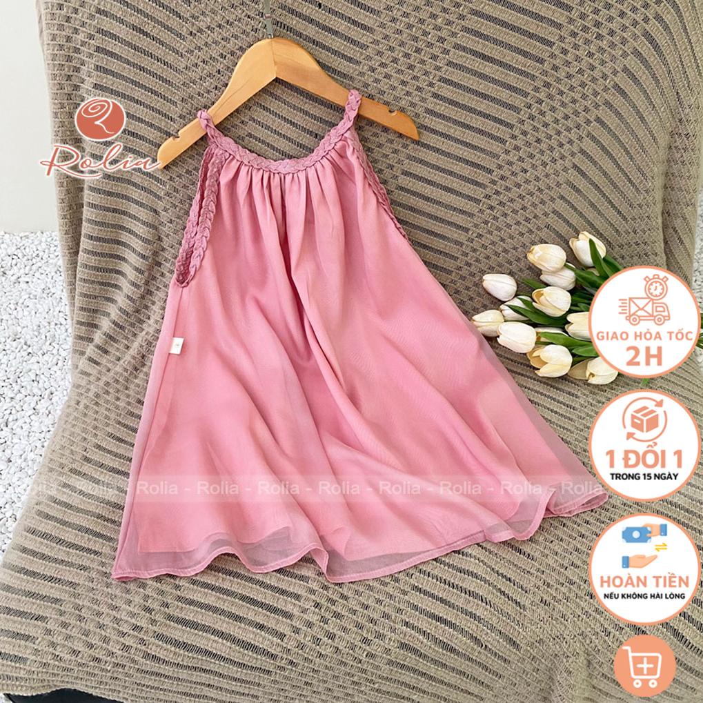 Váy hồng 2 dây đi biển cho bé ROLIA chất tơ óng 2 lớp cho bé từ 2-10 tuổi MH156