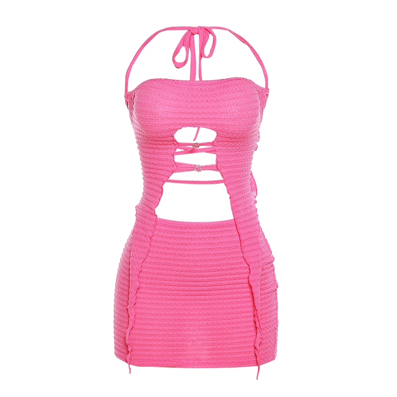 Klalien Bộ Áo Croptop Lệch Vai + Chân Váy Mini Màu Trơn Thời Trang Mùa Hè Quyến Rũ Cho Nữ