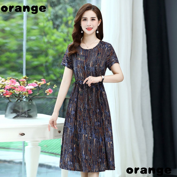 Đầm Cotton Lụa Ngắn Tay Plus Size Thời Trang Mùa Hè Cho Nữ Trung Niên