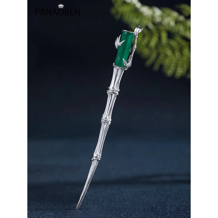 Trâm Cài Tóc Tròn Bằng Bạc 925 Đính Ngọc Bích Họa Tiết Hoa Xinh Xắn