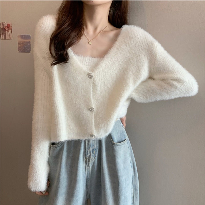 Bộ Áo Dệt Kim Dài Tay + Áo Khoác cardigan Xinh Xắn Dành Cho Nữ
