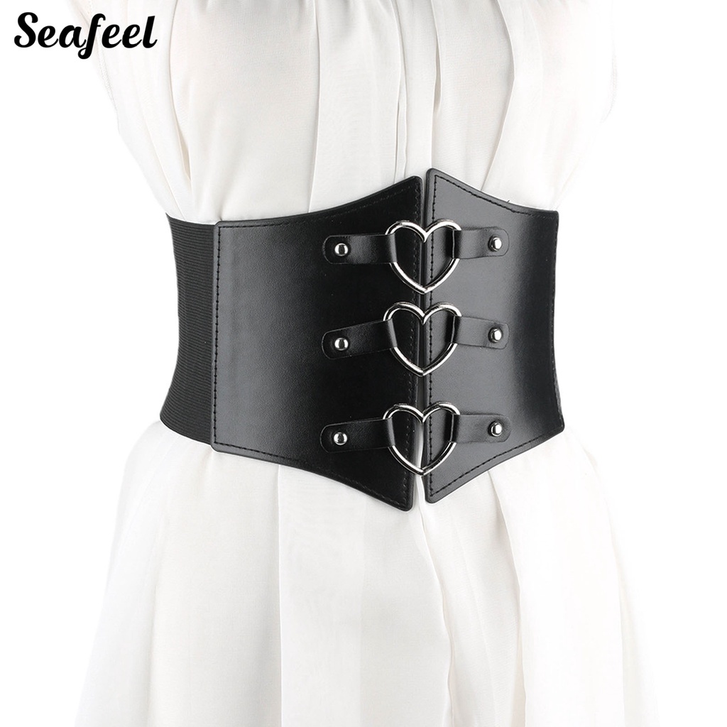 Thắt Lưng Da Bản Rộng Co Giãn Màu Trơn Kiểu Retro Cho Nữ