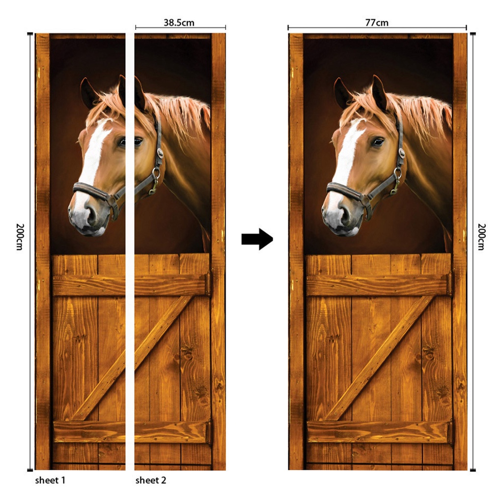 Set 2 Miếng Dán Tường Trang Trí Hình Ngựa Hiệu Ứng 3D Bằng PVC Tháo Rời Được