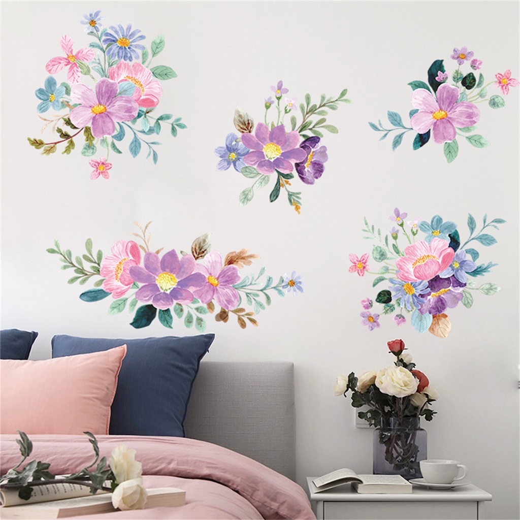 Miếng Dán Tường Bằng PVC Họa Tiết Hoa Màu Sắc Tươi Sáng Có Thể Tháo Gỡ Trang Trí Nhà Cửa