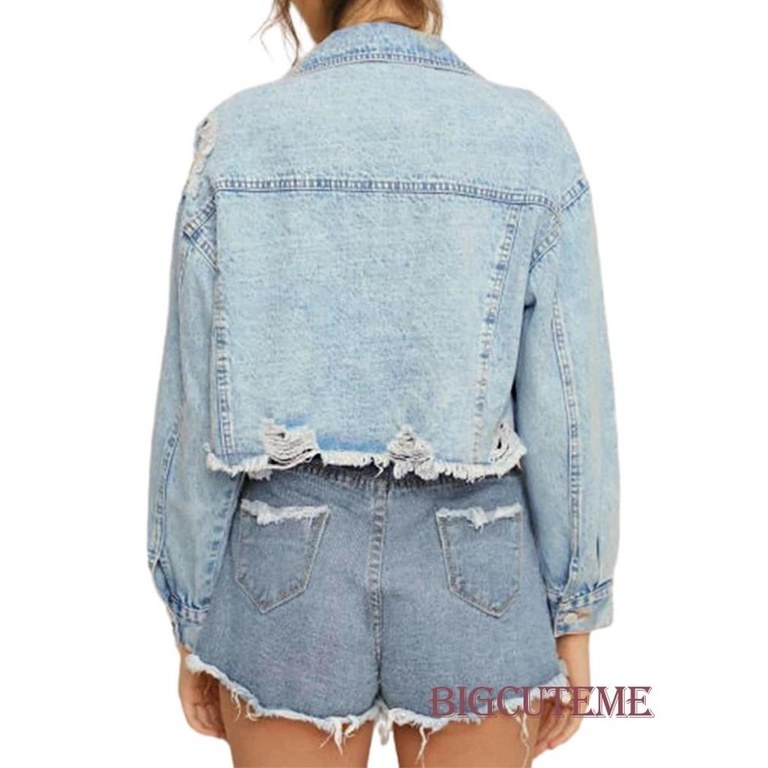 Áo Khoác Jeans Lửng Tay Dài Thời Trang Dành Cho Nữ