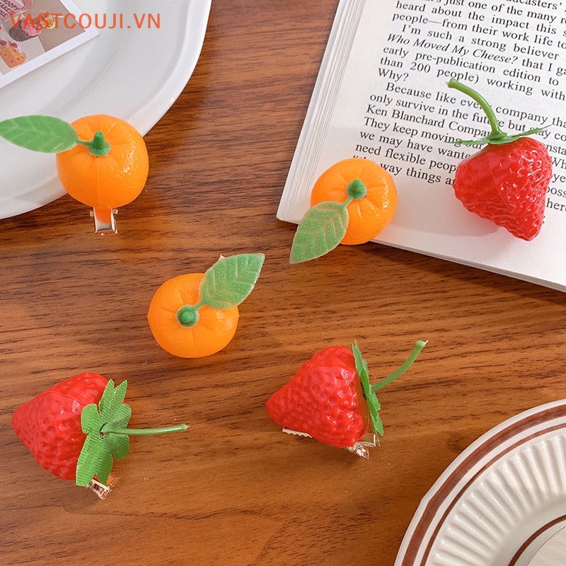 Kẹp Tóc Mái Bằng Nhựa Resin Hình Quả Dâu Tây VASTJI Dễ Thương Cho Nữ