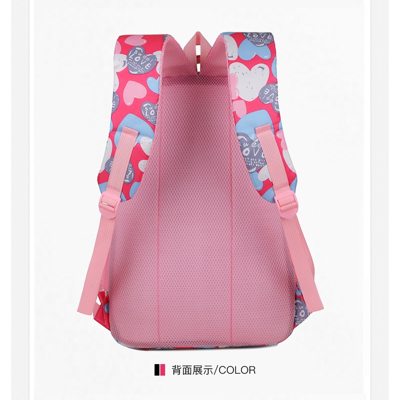 Ba Lô Đi Học In Họa Tiết Trái Tim Xinh Xắn Dành Cho Bé Lớp 1-6