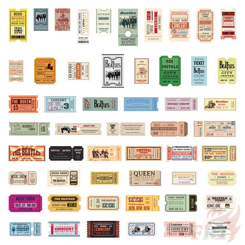 ❉ Băng Đô Rock Band. Bộ 01 Sticker Dán Trang Trí Hình Vé Máy Bay Cổ Điển 01 ❉ Bộ 60 Miếng Dán Chống Thấm Nước Họa Tiết Doodle Thời Trang DIY