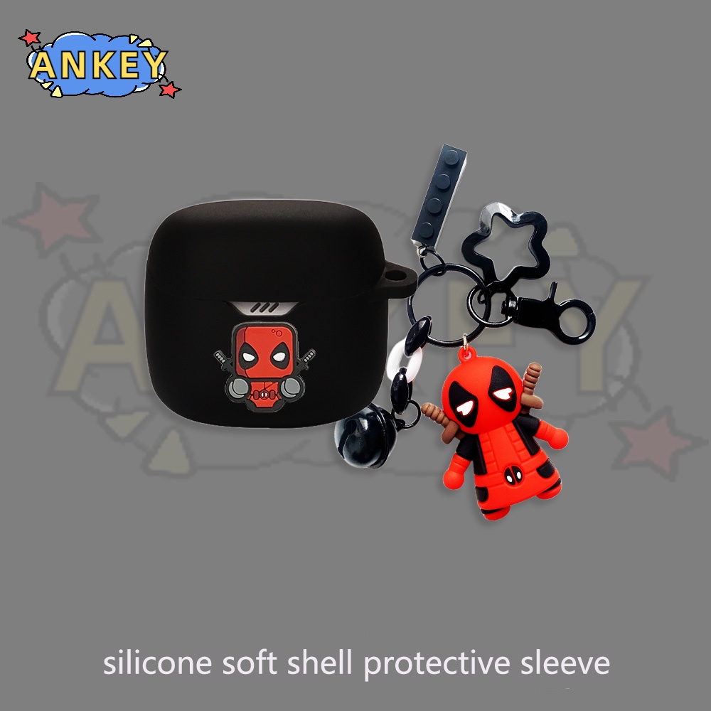For JBL Tune Flex 225 220 130NC 230NC Earphone Silicone Case Cartoon Deadpool Earbuds Protective Headphone Cover Headset with Pendant