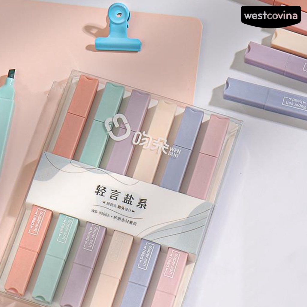 [WSTN]✎Set 6 Bút Lông Hai Đầu Ngòi Mềm Mại Màu Macaron Dễ Thương