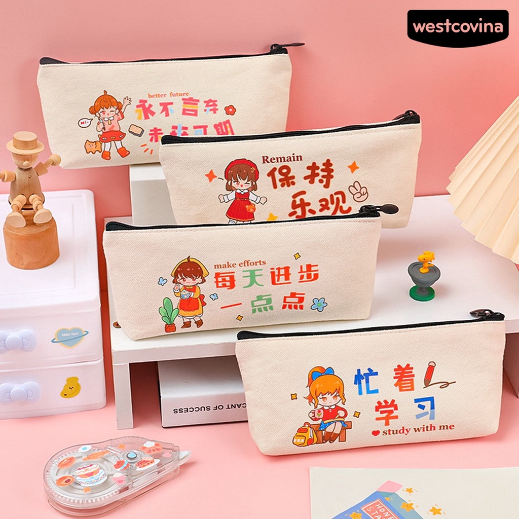 [WSTN]✎Túi Đựng Bút Có Khóa Kéo Họa Tiết Hoạt Hình Dễ Thương