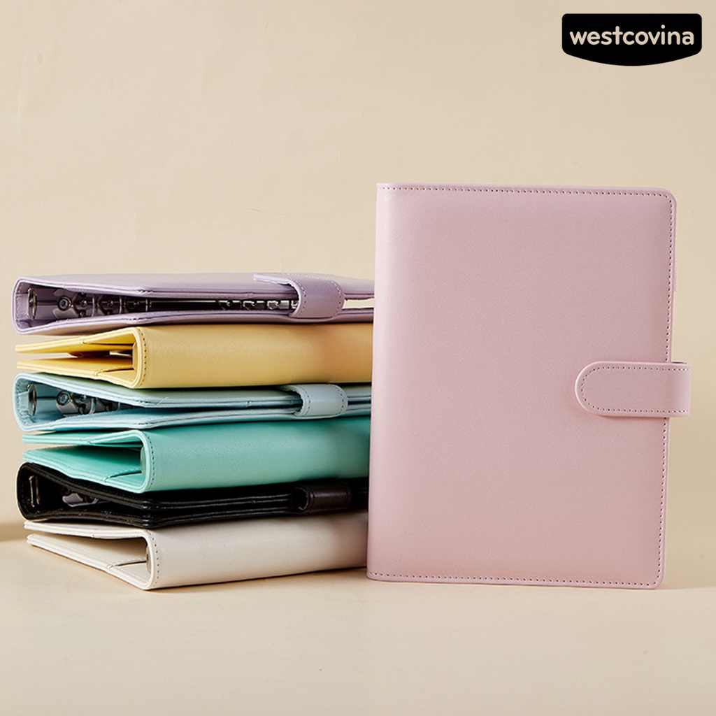 [WSTN]✎Vỏ Bọc Sổ Tay Khổ A5 Bằng Da Giả 6 Lỗ Chống Thấm Nước Thông Dụng