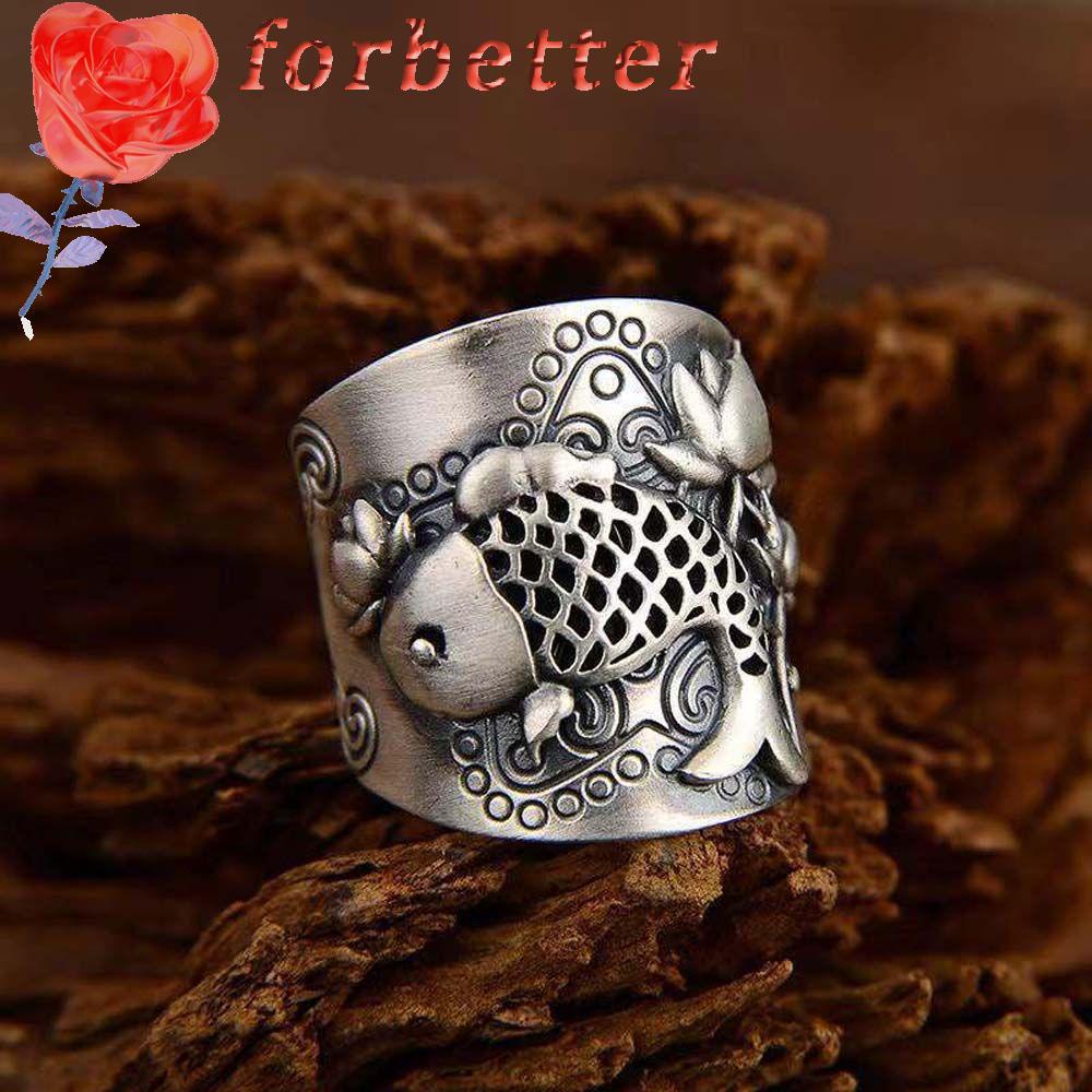 FORBETTER Nhẫn Hở Bản Rộng Khắc Hình Đồng Xu May Mắn Cho Nam Nữ