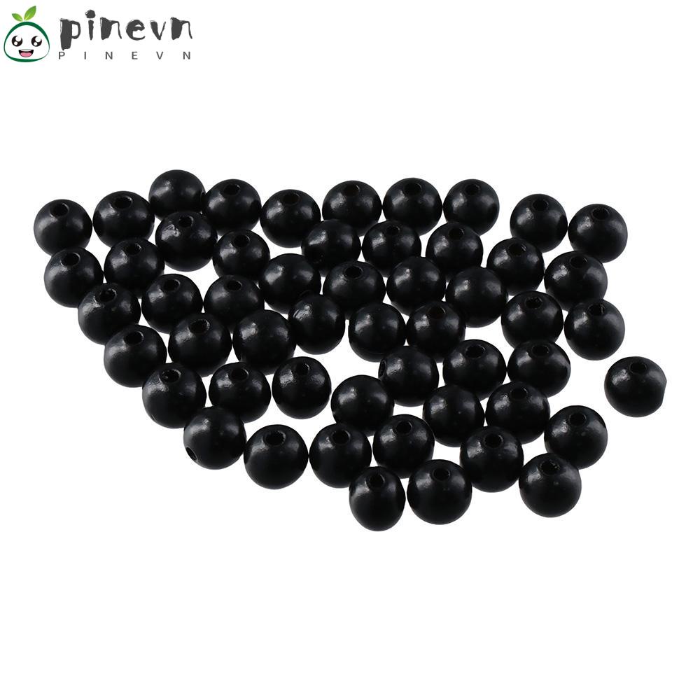 PINEVN Bộ 100 Hạt Gỗ Xâu Chuỗi 20mm Lỗ Lớn 5mm Màu Đen Làm Trang Sức