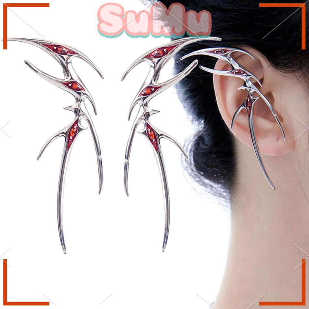 SUMU Bông Tai Hình Bướm Bằng Kim Loại Đính Đá Đỏ Phong Cách Gothic Punk Hóa Trang Cho Nữ