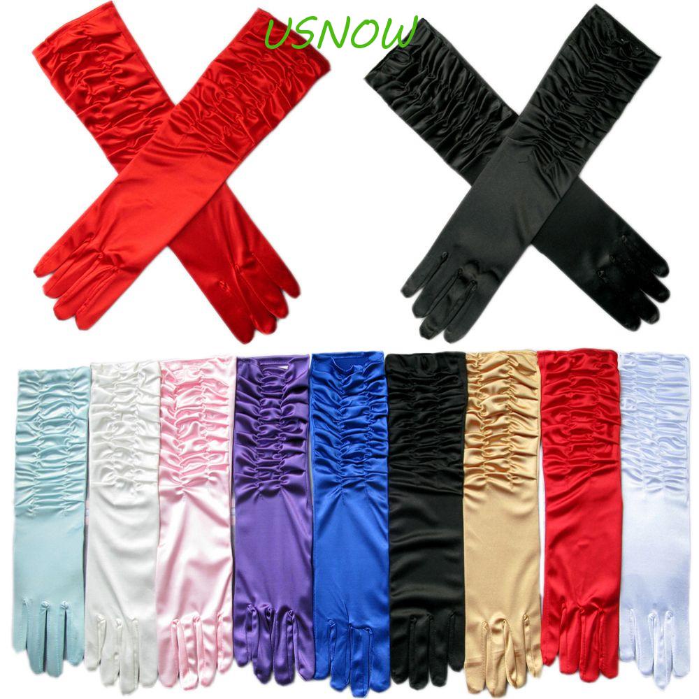 USNOW Găng Tay Dài Hở Ngón Vải Satin Màu Sắc Thời Trang