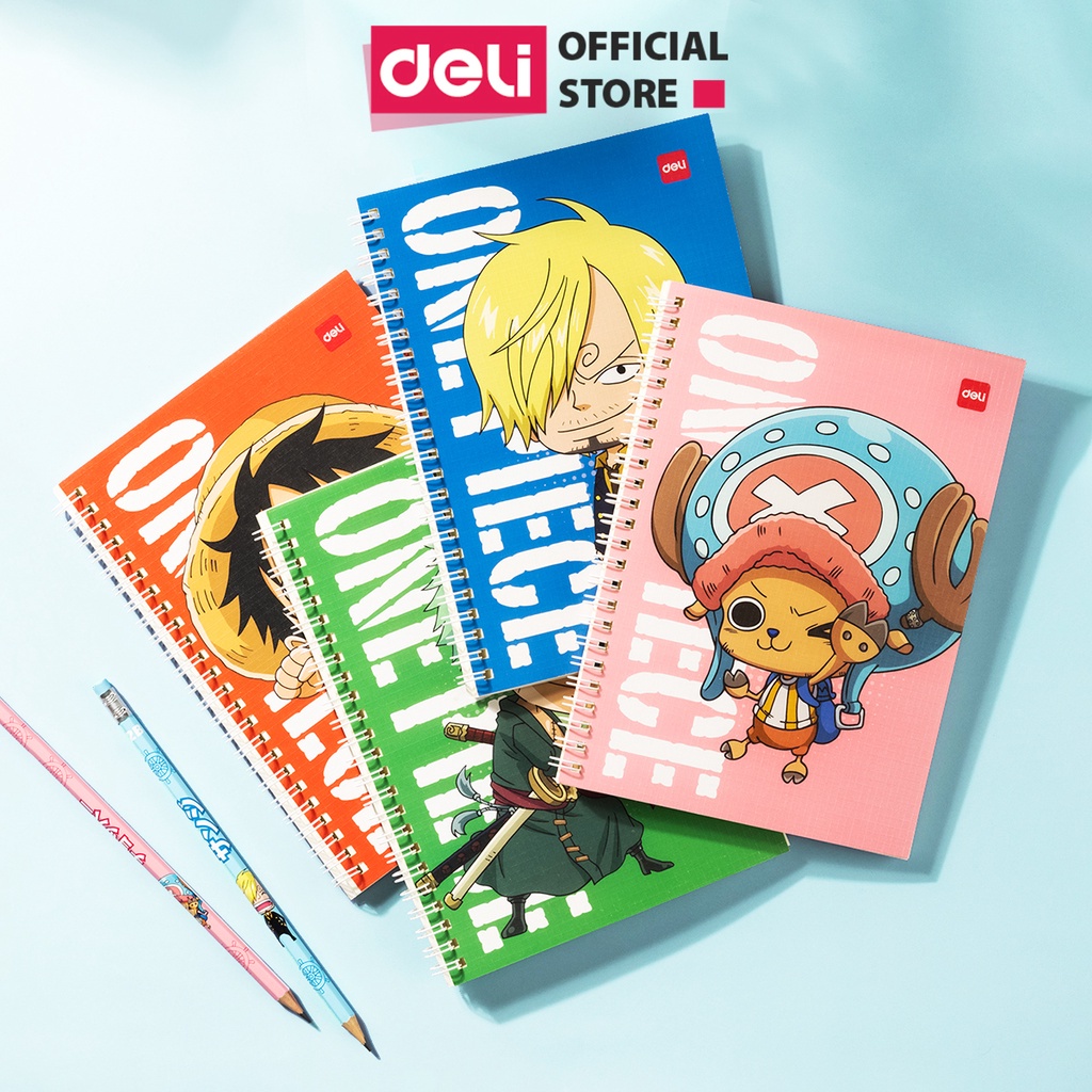Sổ gáy xoắn Sổ kẻ ngang Deli - Họa tiết One Piece, Khổ kẻ ngang, A5 120 trang, màu ngẫu nhiên EN003