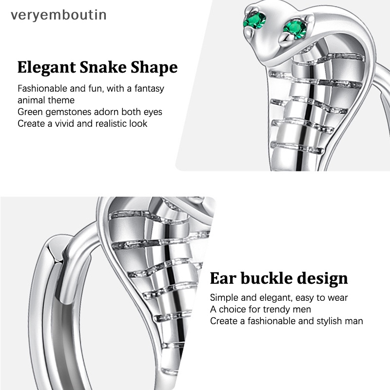 Bông Tai Hình Rắn Đính Đá Zircon Màu Xanh Lá Cây Phong Cách Hip Hop Thời Trang Cho Nam Và Nữ