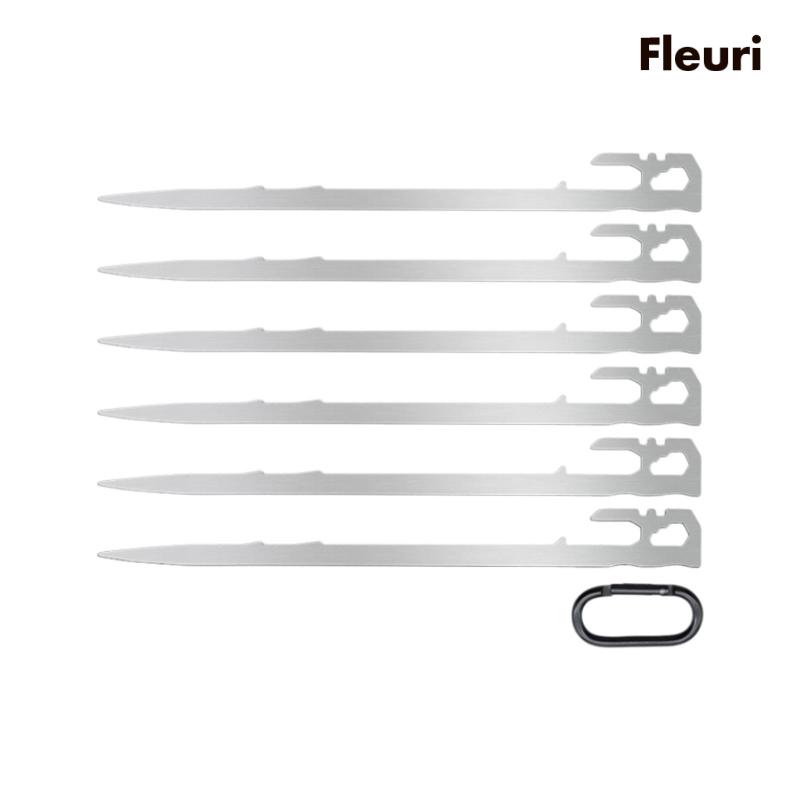 Bộ 6 Cọc Dựng Lều 25cm Đầu Phẳng Đa Năng Kèm Móc Tiện Dụng Mang Theo Cắm Trại / Tuyết