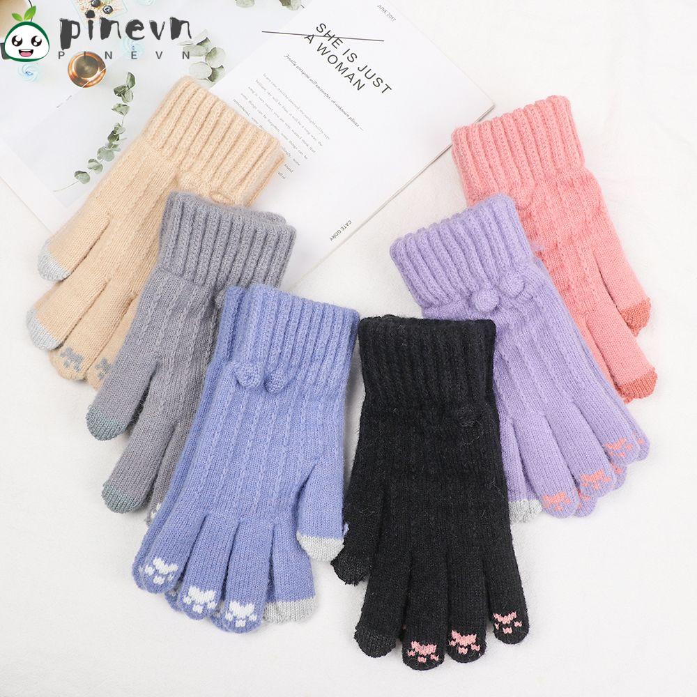 PINEVN Găng Tay Len Hở Ngón Mềm Mại Co Giãn Giữ Ấm