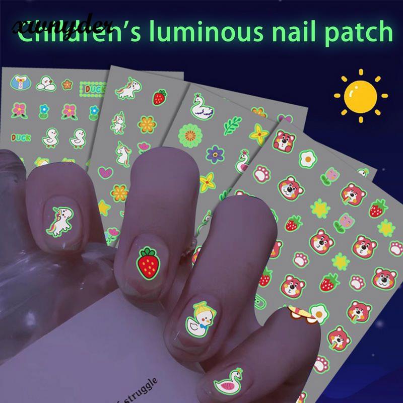 Set 10 Miếng Dán Móng Tay Dạ Quang Thân Thiện Với Môi Trường In Họa Tiết Động Vật Hoạt Hình Dễ Thương Trang Trí Tiệc Sinh Nhật Cho Bé Gái