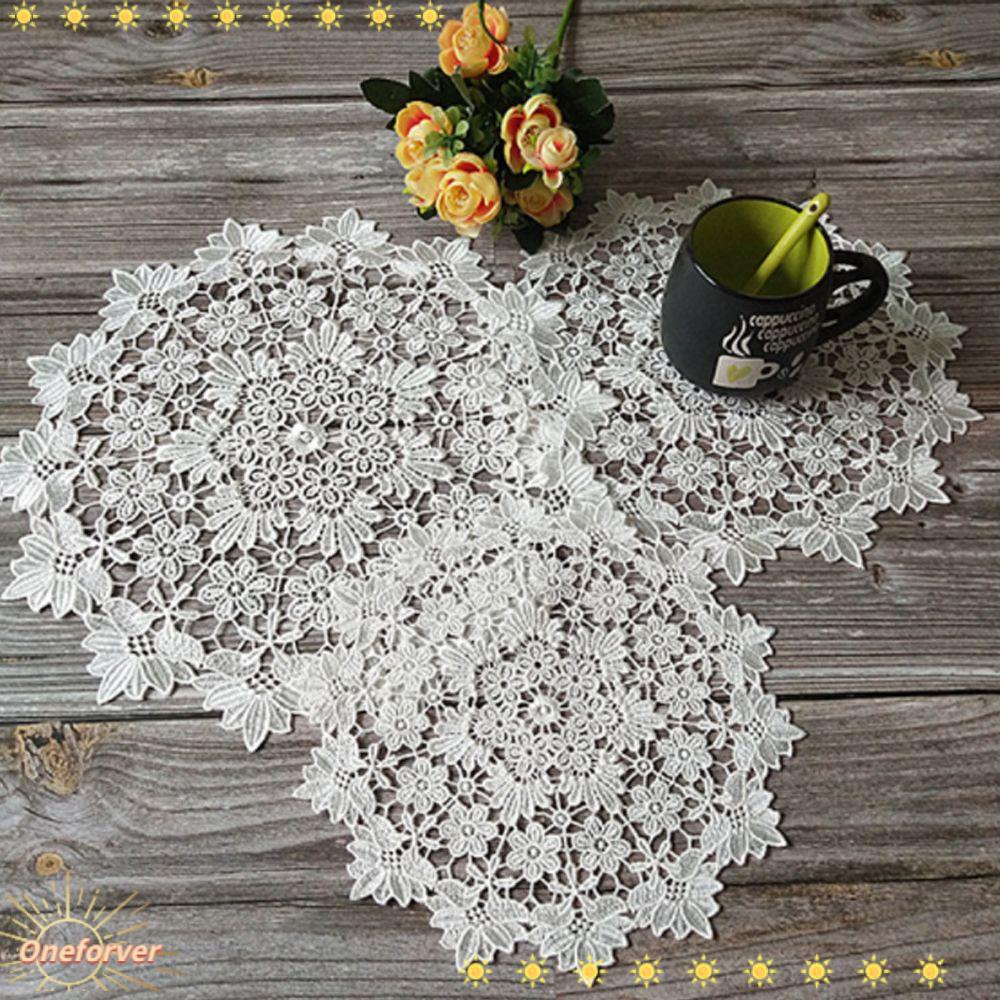 FOREVER Khăn Trải Bàn Bằng Cotton Phối Ren Thêu Họa Tiết Xinh Xắn