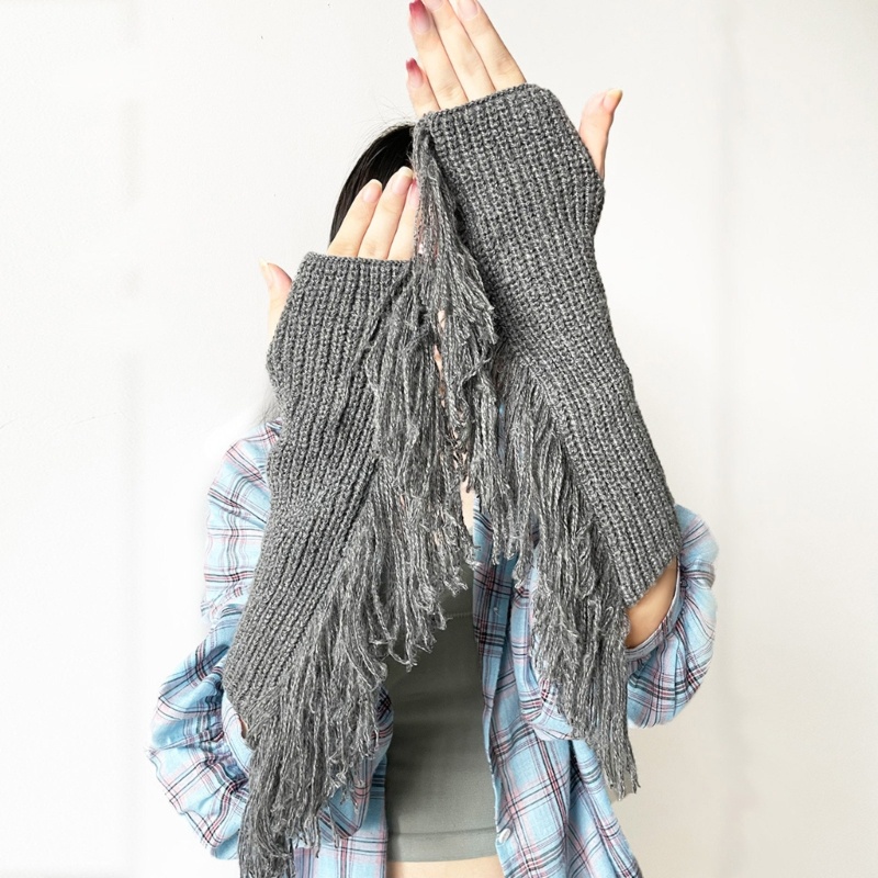 Găng Tay Dệt Kim Hở Ngón Co Giãn Giữ Ấm Mùa Đông Cho Thanh Thiếu Niên