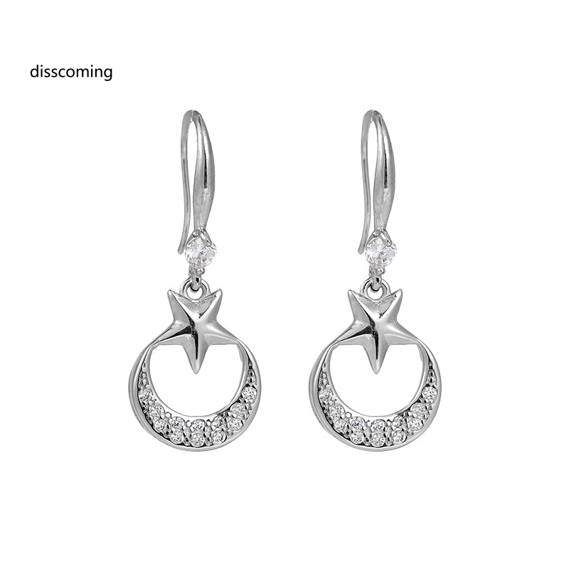 Áo Thun Tay Ngắn In Chữ SL| Khuyên Tai Móc Bằng Bạc Sterling Đơn Giản Thời Trang Mùa Hè Hàn Quốc