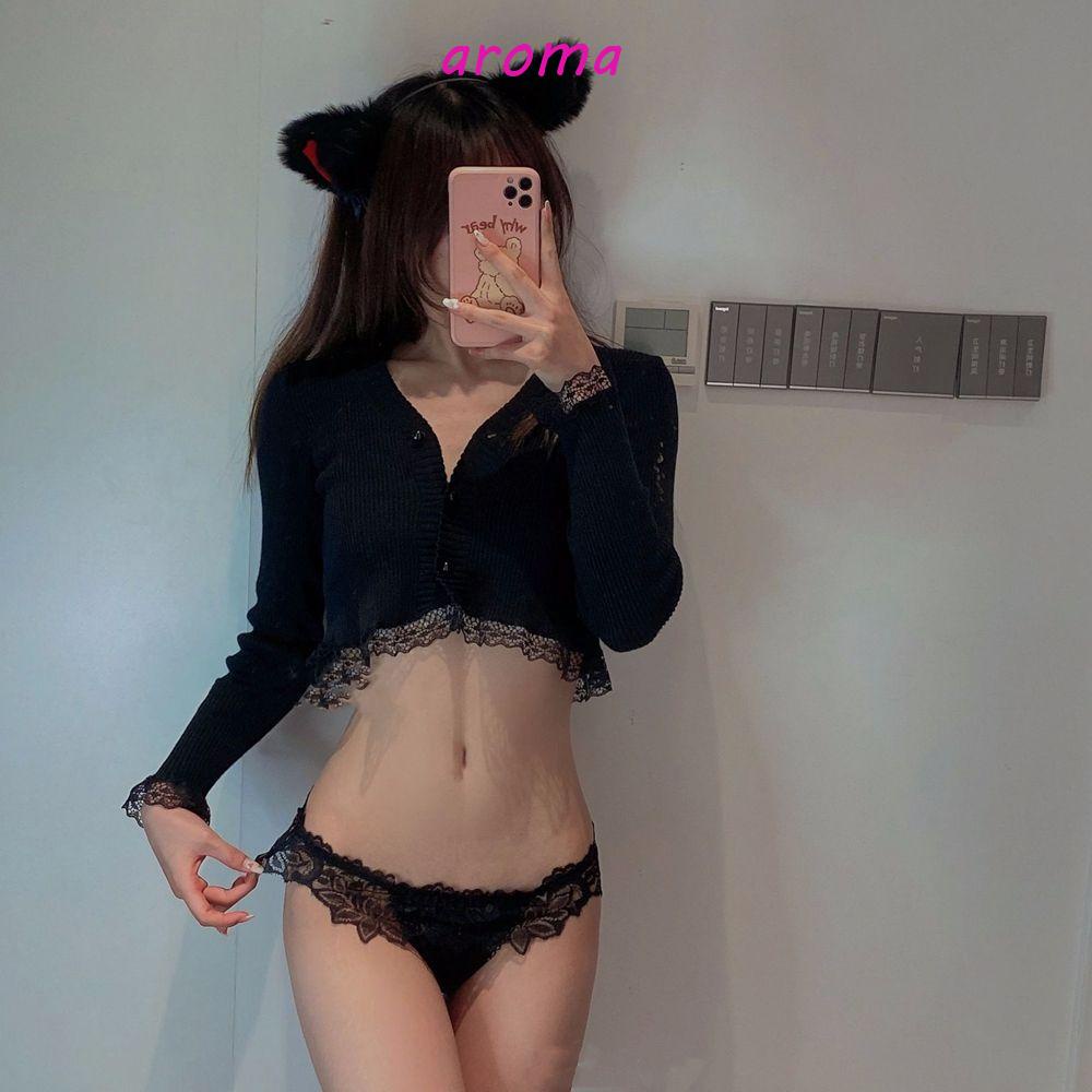 AROMA Quần Lót Ren Hai Dây Lưng Vừa In Họa Tiết Phong Cách Hàn Quốc Cho Nữ