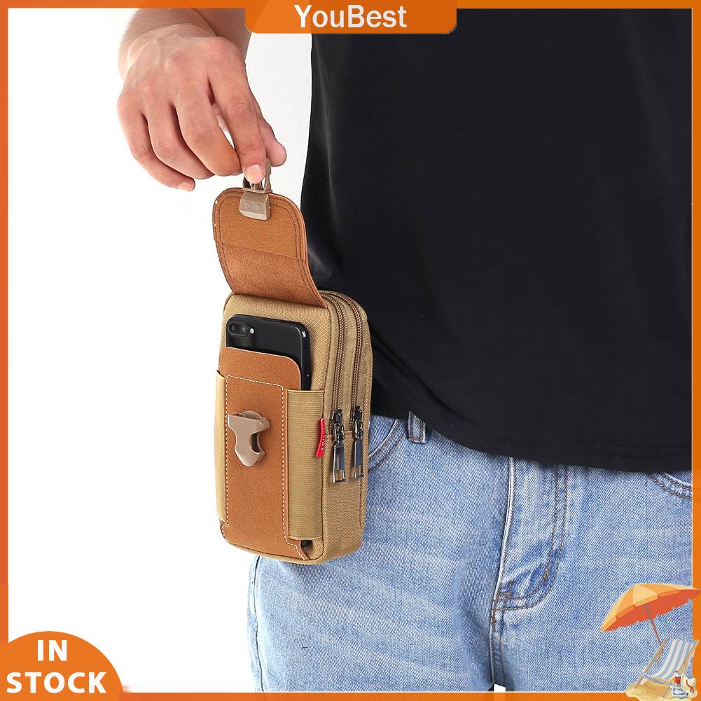 Portable Mobile Phone Pouches Multi-function Men Canvas Waist Belt Bum Bag Running Pouch Travel Camping