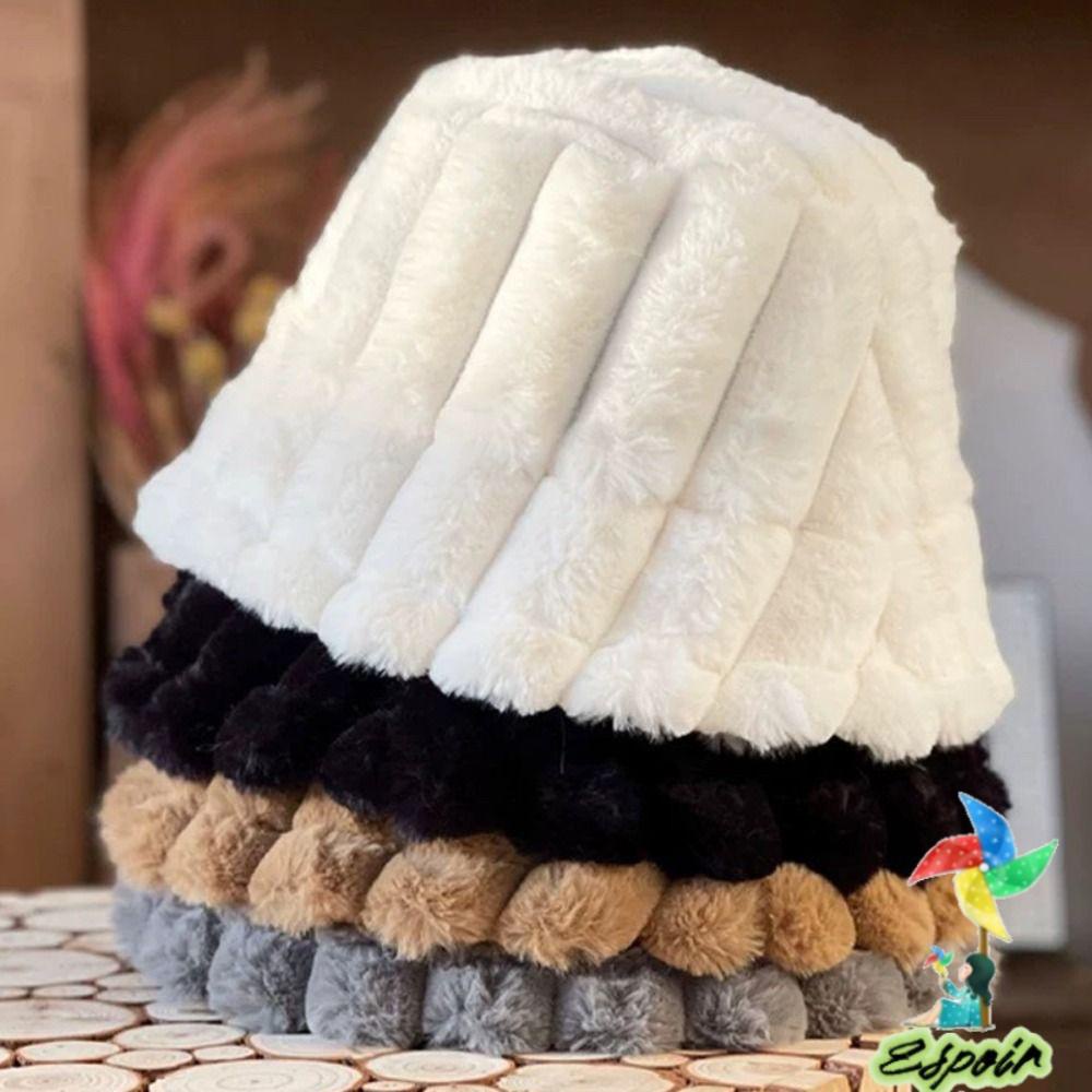 ESPO Mũ Bucket Lông Giả Mềm Mại Giữ Ấm