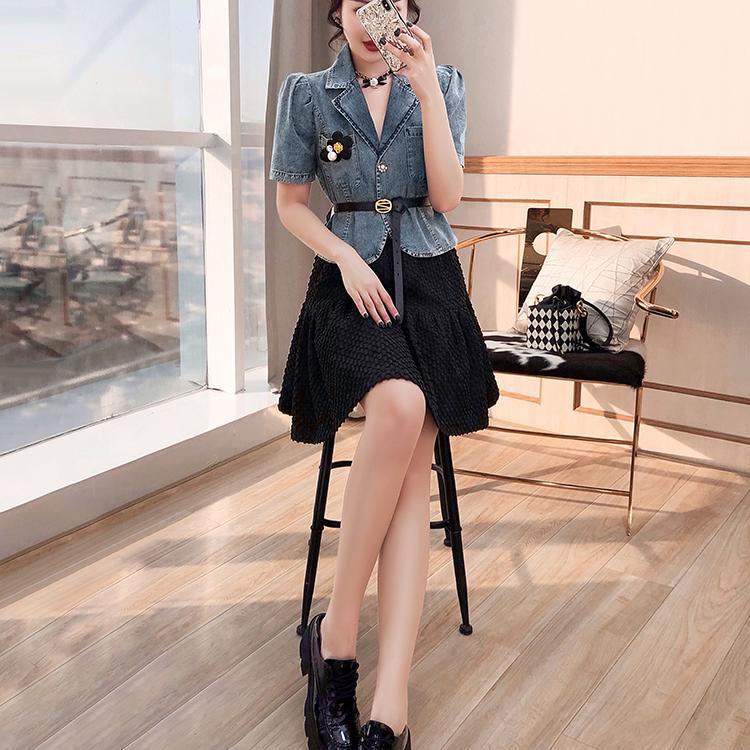 Set Áo Váy Denim Thời Trang Mùa Hè 2023 Phong Cách Mới Cho Nữ