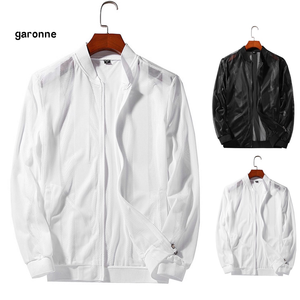 Áo Khoác Chống Nắng Tay Dài Cổ Đứng Siêu Mỏng Đục Lỗ Thoáng Khí Thời Trang Đường Phố Cho Nam