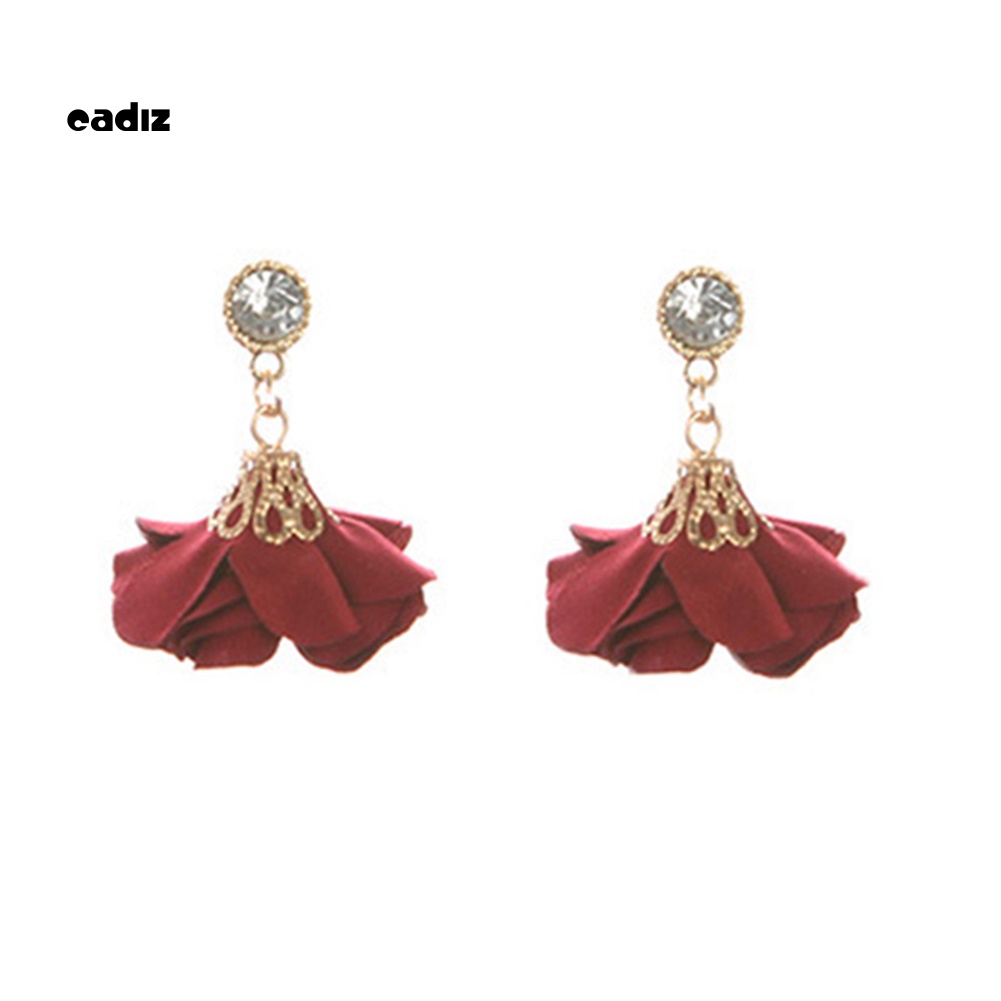 Khuyên Tai Mặt Hoa Vải Đính Đá Phong Cách Vintage