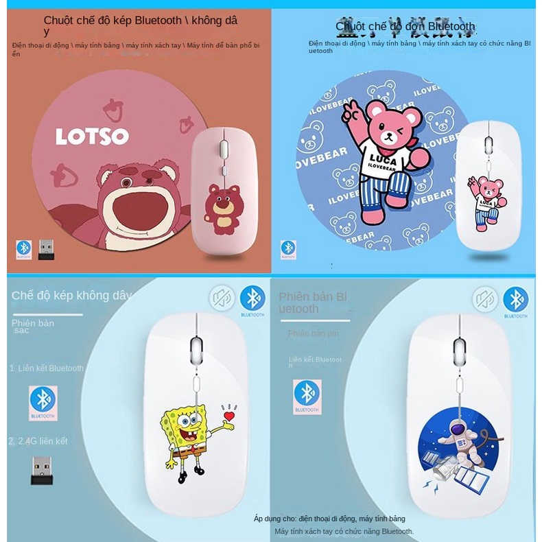 Chuột Không Dây Bluetooth Hình Gấu Dâu Tây Dễ Thương Cho Điện Thoại / Máy Tính Bảng / Notebook