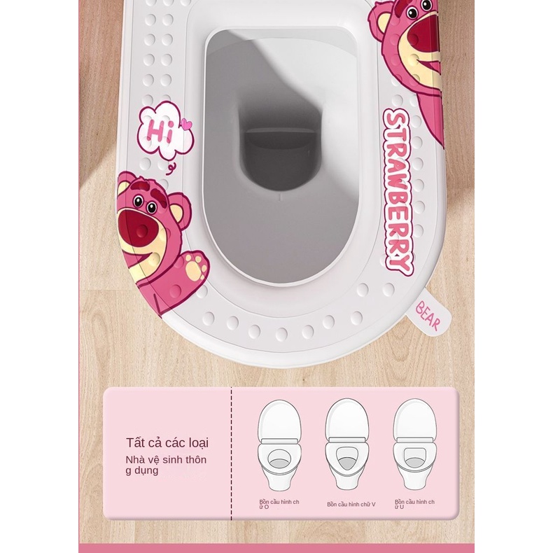 Đệm Lót Bồn Cầu Bốn Mùa Không Thấm Nước Hình Gấu / Dâu Tây Thông Dụng Có Thể Giặt
