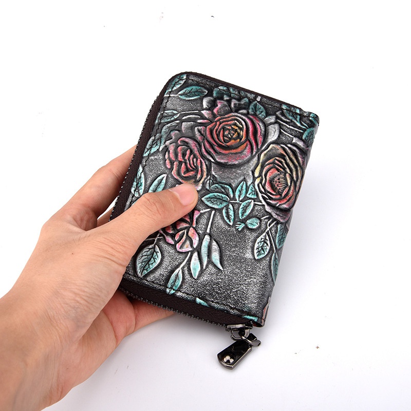 Ví Da Bò Thật Nhiều Ngăn Đựng Thẻ Có Khóa Kéo Cá Tính