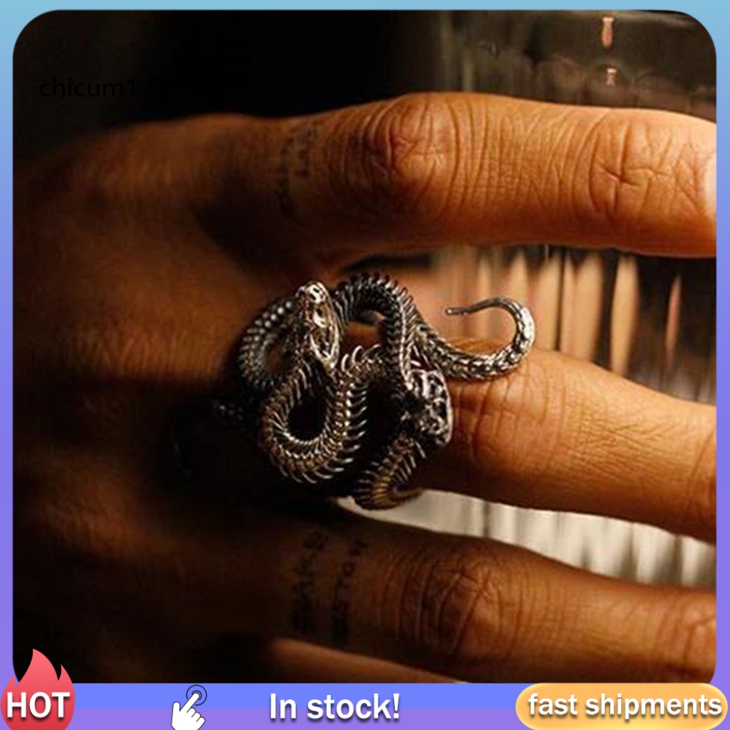 Set 2 Nhẫn Đồng Hình Rắn Màu Sắc Tùy Chỉnh Phong Cách Punk Dành Cho Nam